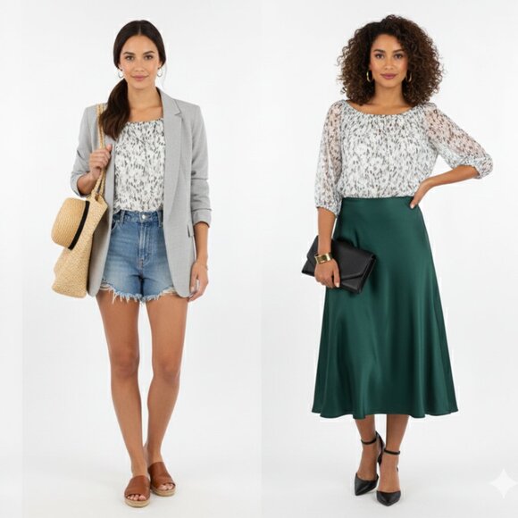 *RW&CO Sheer Chiffon Floral Print Gathered Blouse - Picture 9 of 9